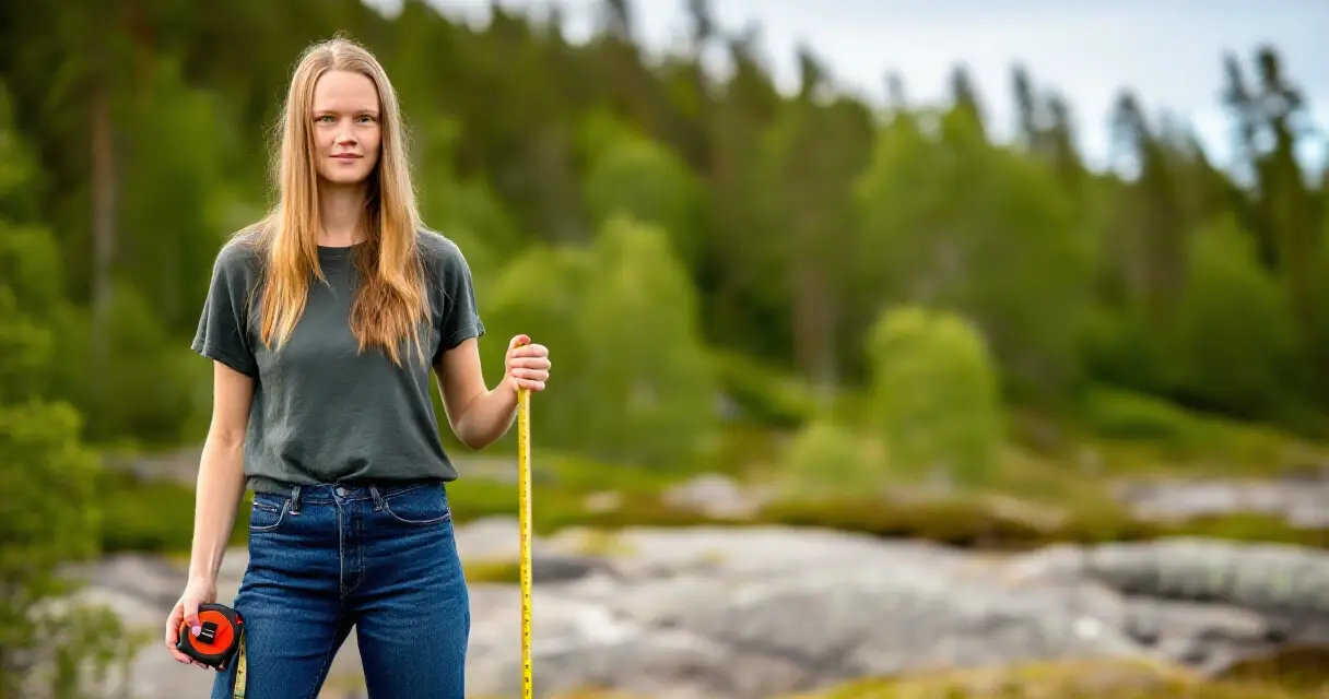 Suomalainen nainen luonnossa &ndash; kuvittaa naisen keskipituutta Suomessa